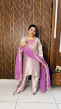 Shimmer Tissue Kurta & Farshi Salwar – Purple