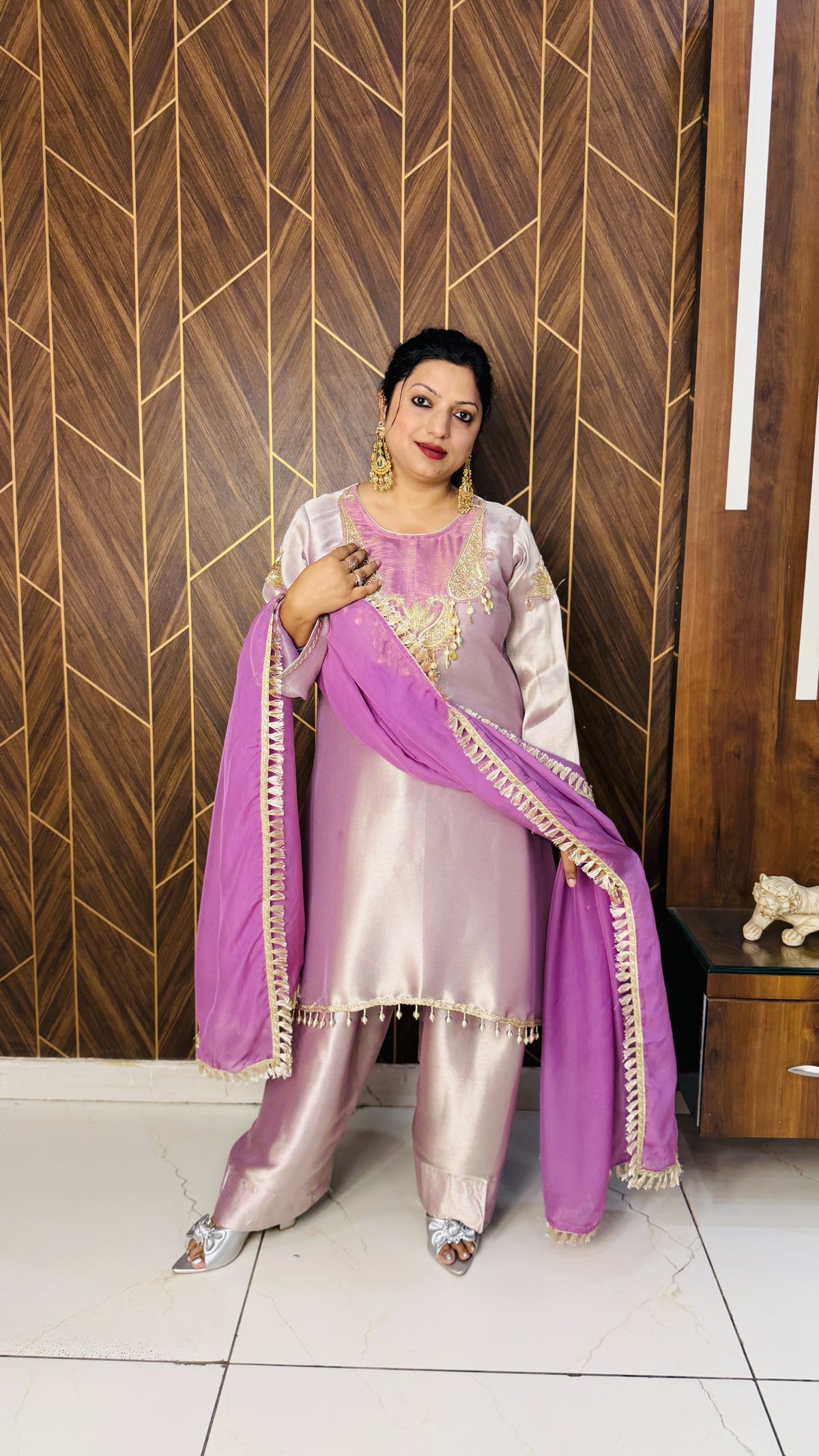 Shimmer Tissue Kurta & Farshi Salwar – Purple