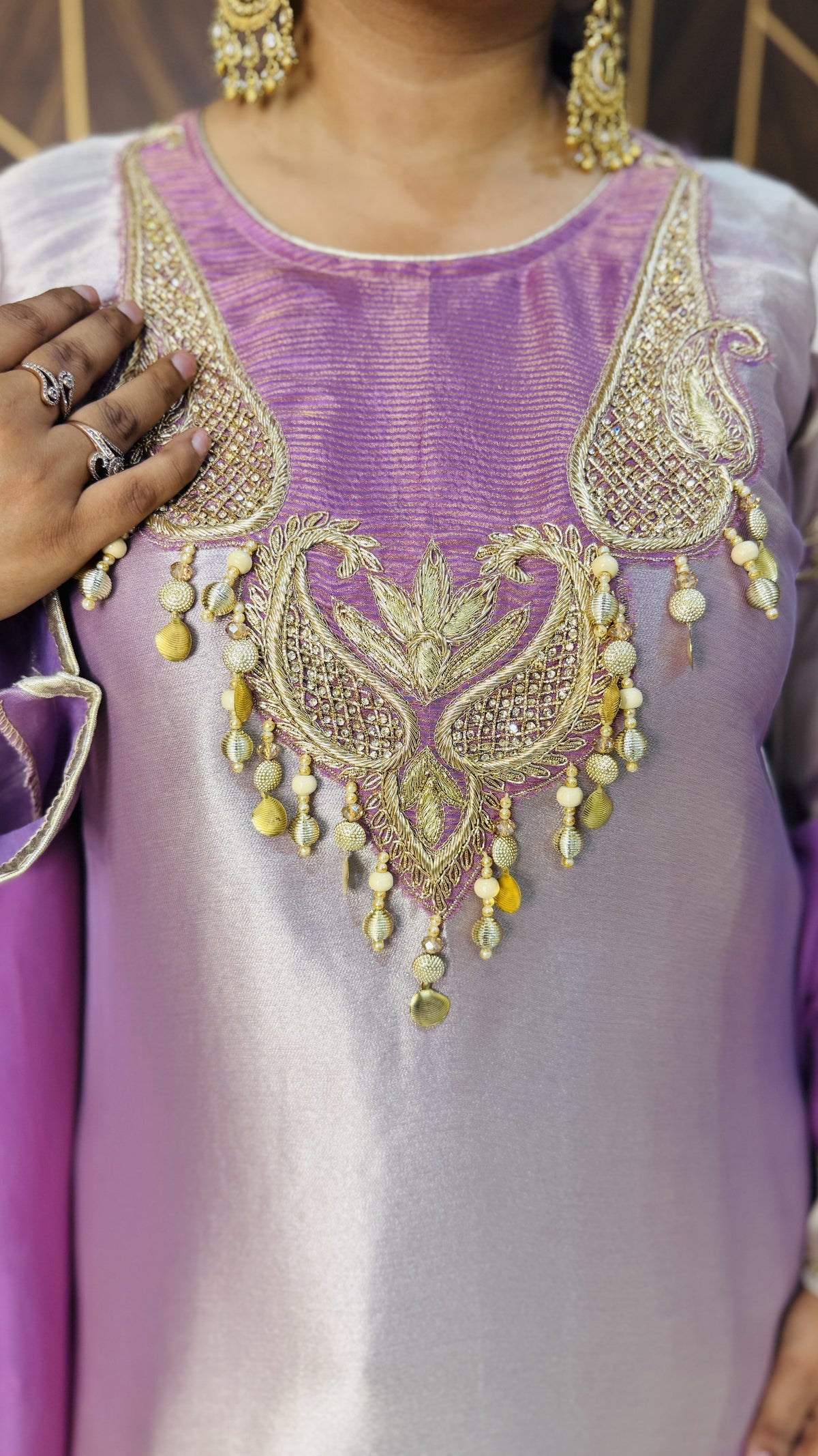 Shimmer Tissue Kurta & Farshi Salwar – Purple