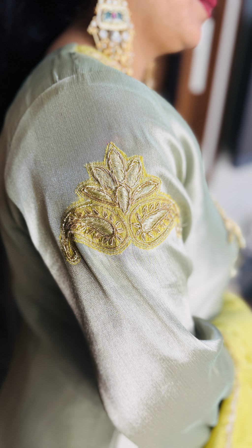 Shimmer Tissue Kurta & Farshi Salwar – Parrot Green