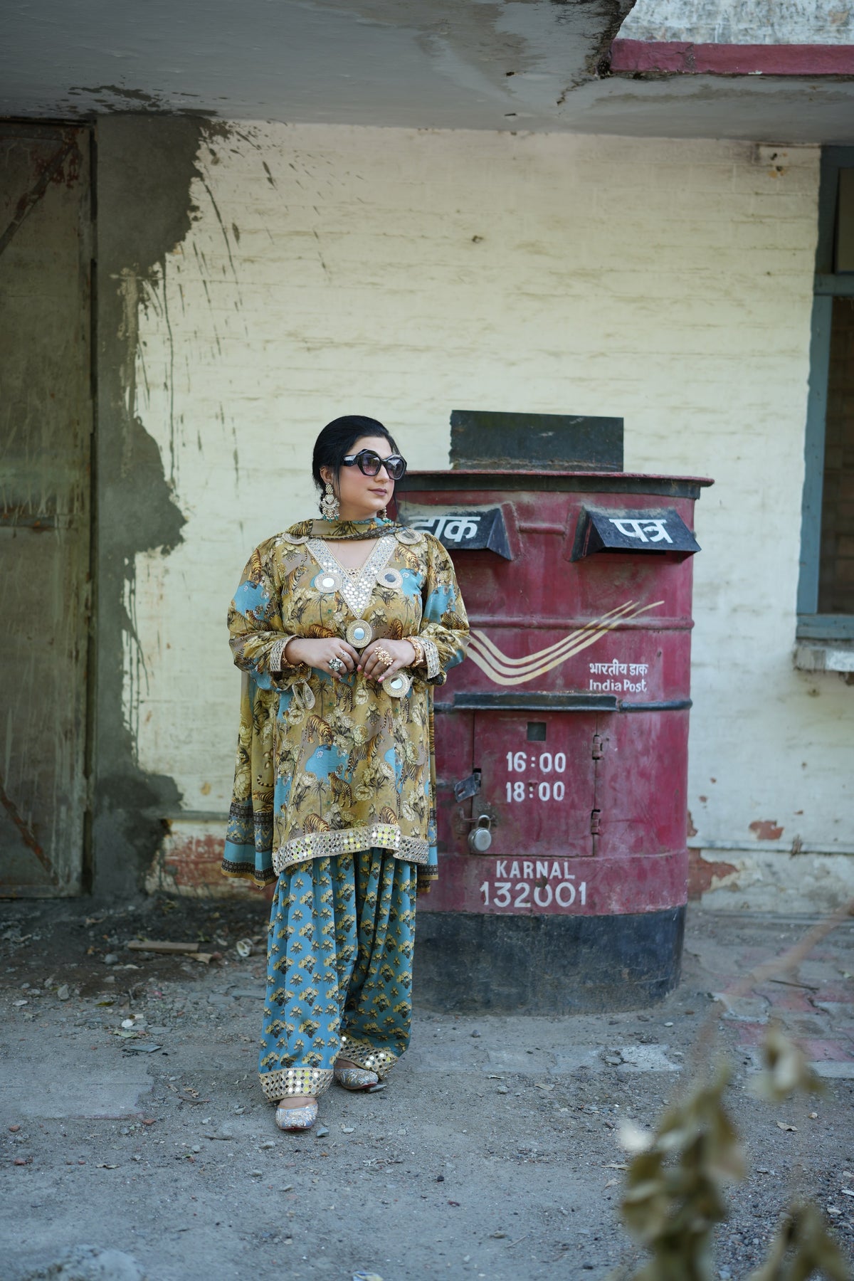 Sabyasachi-Inspired Digital Print Set – Tiger Mustard