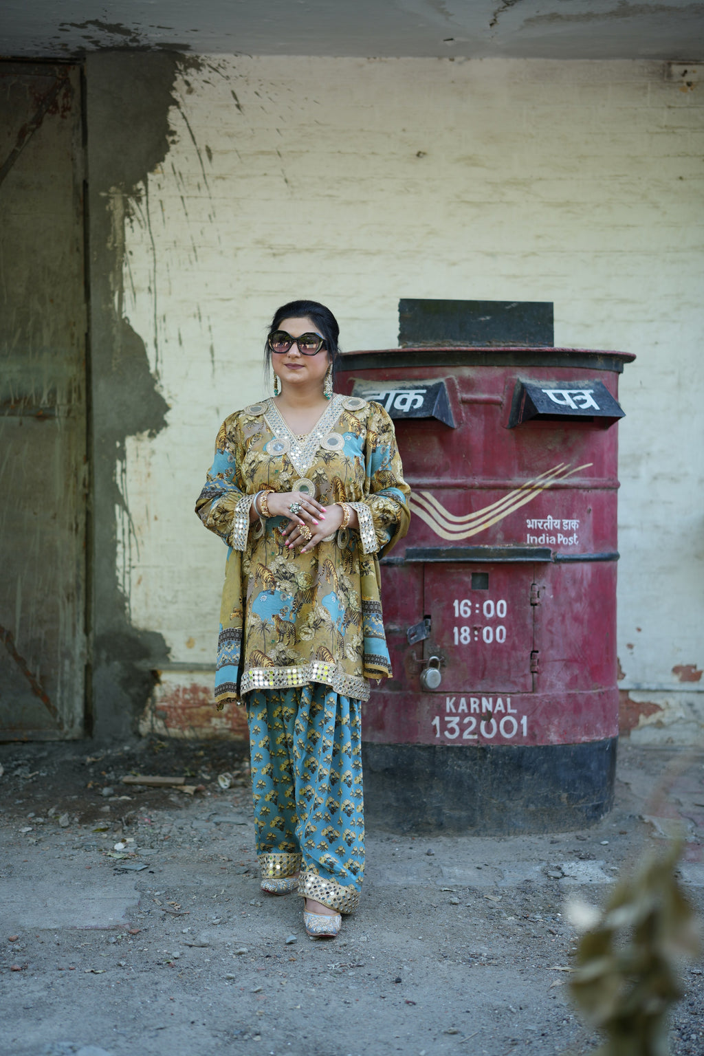 Sabyasachi-Inspired Digital Print Set – Tiger Mustard