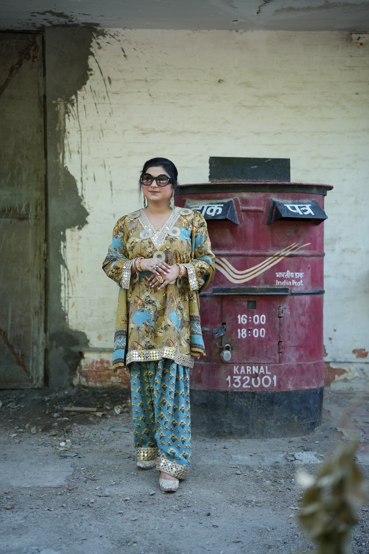 Sabyasachi-Inspired Digital Print Set – Tiger Mustard