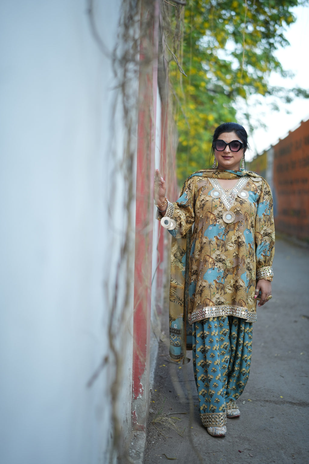 Sabyasachi-Inspired Digital Print Set – Tiger Mustard