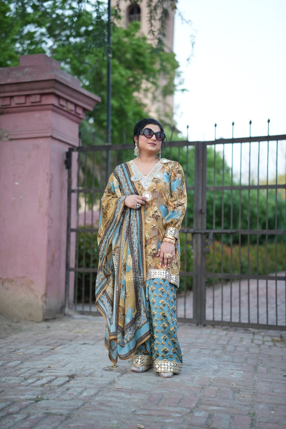 Sabyasachi-Inspired Digital Print Set – Tiger Mustard