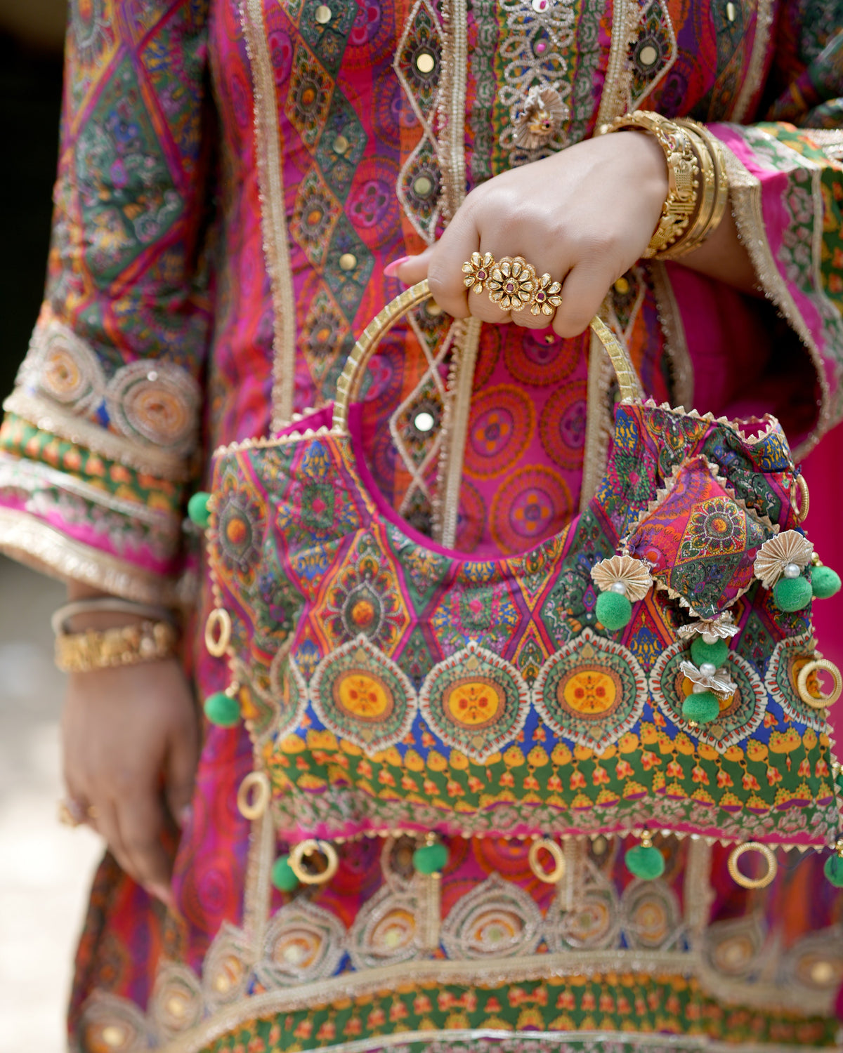 Sabyasachi-Inspired Digital Print Set – Pink Patchwork