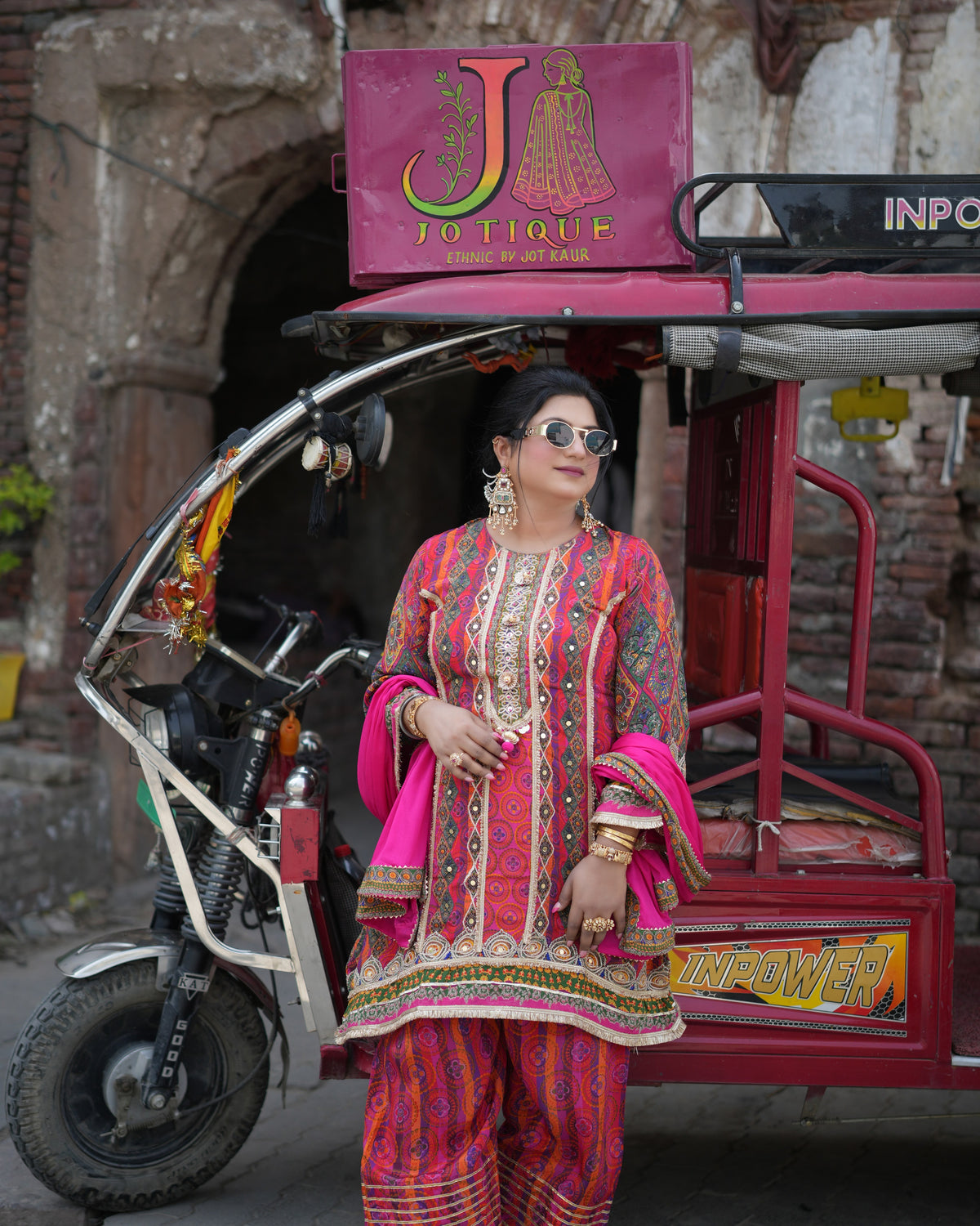 Sabyasachi-Inspired Digital Print Set – Pink Patchwork
