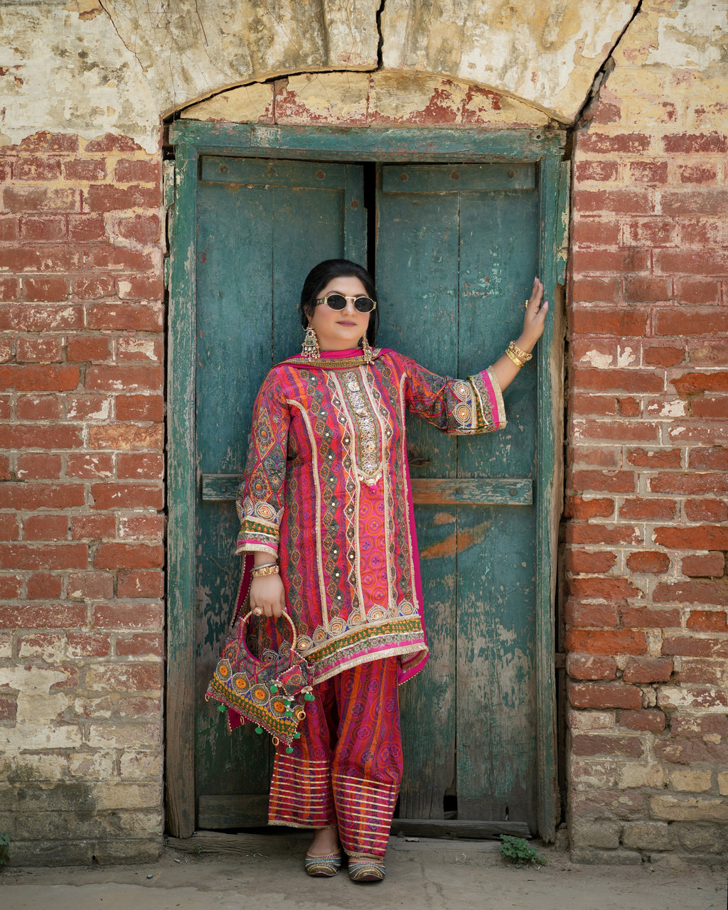 Sabyasachi-Inspired Digital Print Set – Pink Patchwork
