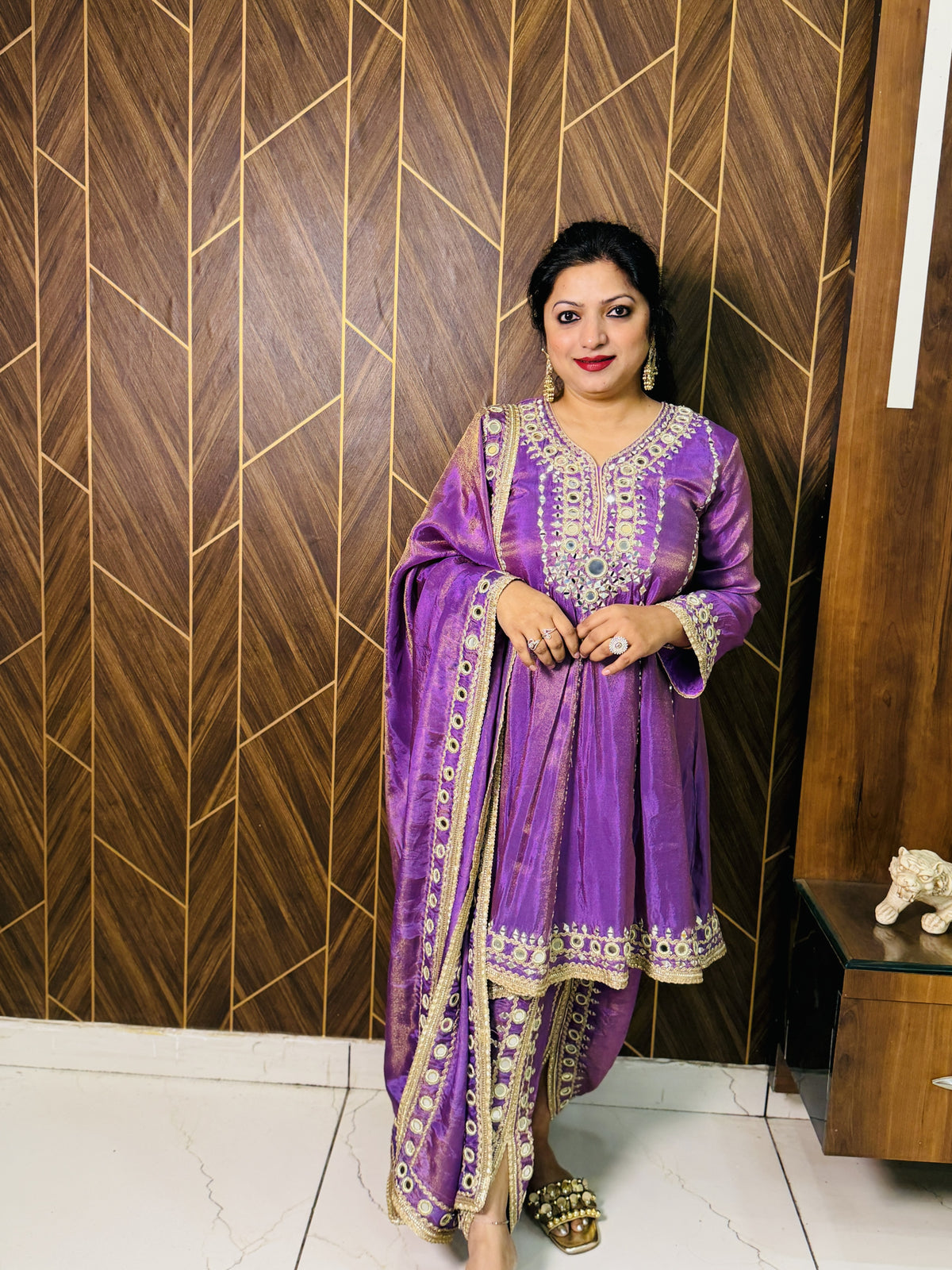 Shimmer Mirror-Work Anarkali Set – Purple
