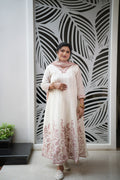 Ivory Mul Chanderi Anarkali Set – Thread Work